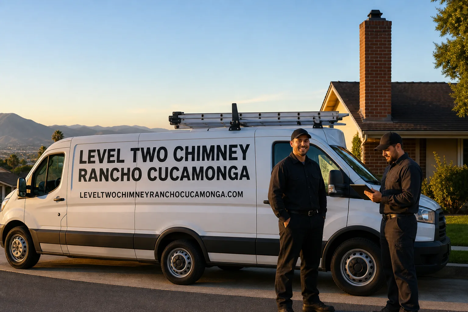 Level Two Chimney Rancho Cucamonga chimney cleaning service vehicle and crew in Rancho Cucamonga, CA